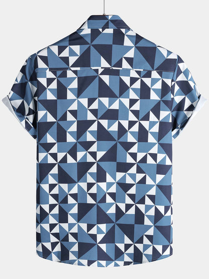 Men's Navy Blue Abstract Graphic Island Cruise Summer Holiday Resort Shirt