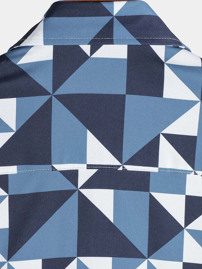 Men's Navy Blue Abstract Graphic Island Cruise Summer Holiday Resort Shirt