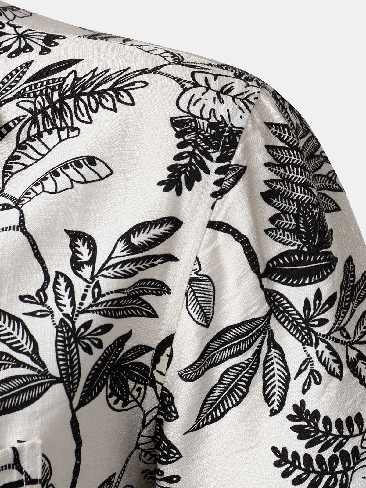 Men's White Tropical Leaf Print Casual Hawaiian Shirt
