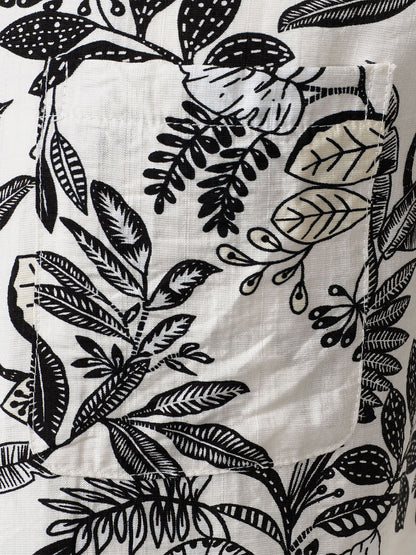 Men's White Tropical Leaf Print Casual Hawaiian Shirt