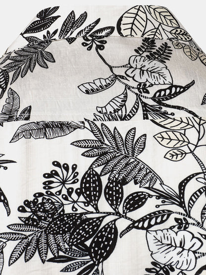 Men's White Tropical Leaf Print Casual Hawaiian Shirt