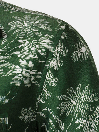 Men's Green Tropical Floral Print Casual Hawaiian Shirt