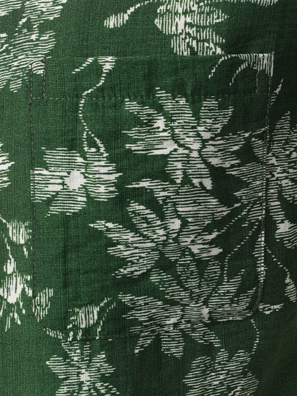 Men's Green Tropical Floral Print Casual Hawaiian Shirt