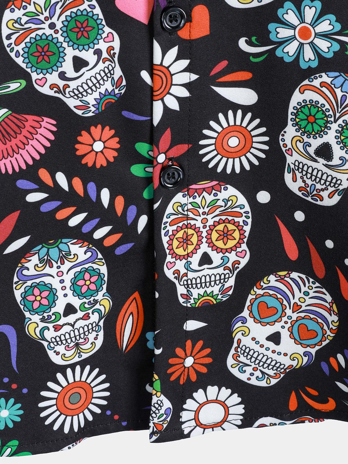 Men's Flower Skull Colorful Graphic Button Up Short Sleeve Punk Rock Art Shirt