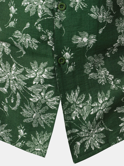 Men's Green Tropical Floral Print Casual Hawaiian Shirt