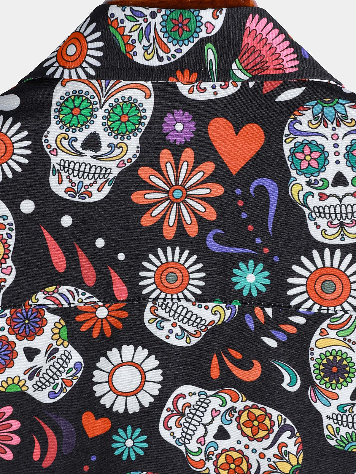 Men's Flower Skull Colorful Graphic Button Up Short Sleeve Punk Rock Art Shirt