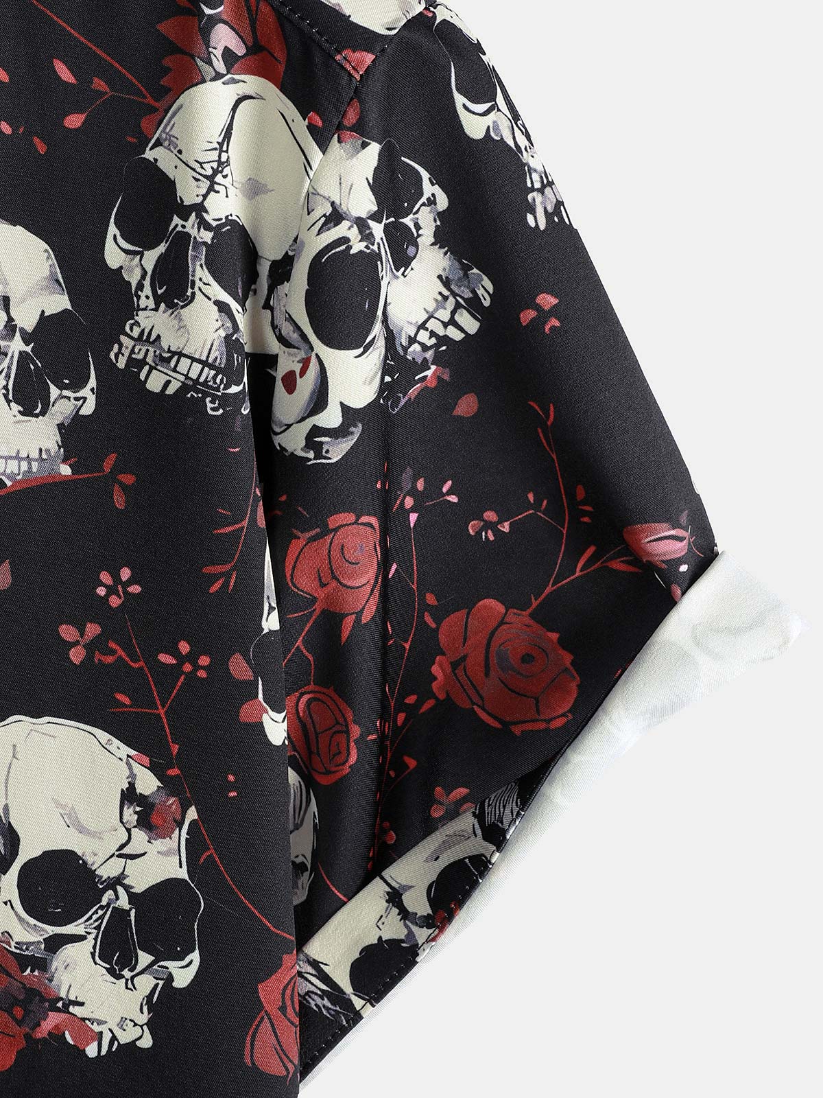 Men's Rose Skull Cool Graphic Button Up Short Sleeve Punk Rock Art Shirt