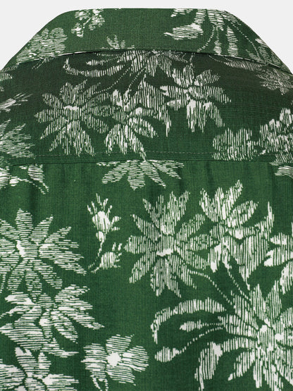 Men's Green Tropical Floral Print Casual Hawaiian Shirt