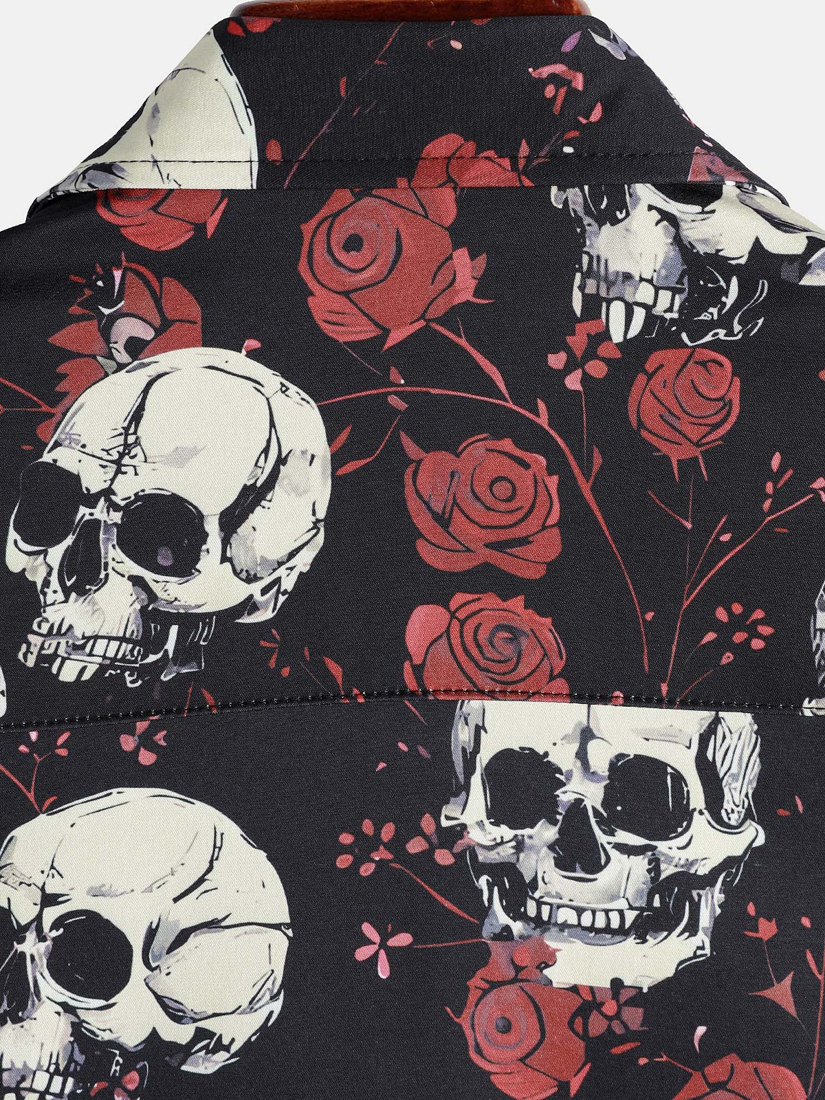 Men's Rose Skull Cool Graphic Button Up Short Sleeve Punk Rock Art Shirt