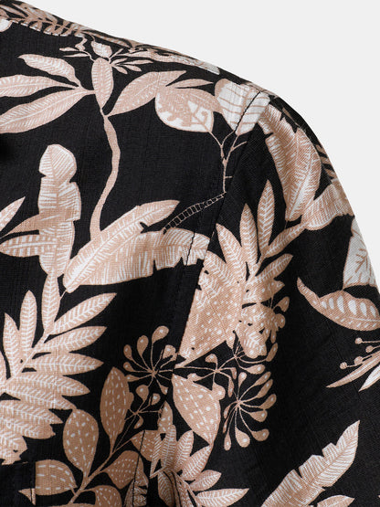 Men's Tropical Leaf  Print Summer Beach Short Sleeve Shirt