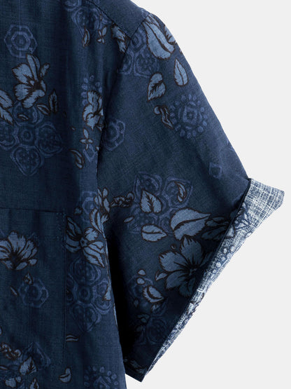 Men's Blue Cotton Floral Hawaiian Vintage Shirt