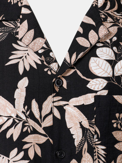 Men's Tropical Leaf  Print Summer Beach Short Sleeve Shirt