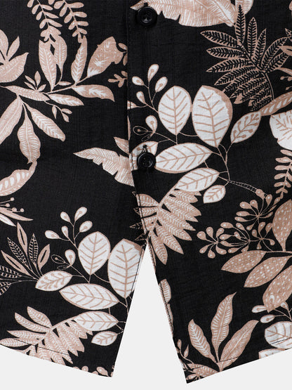 Men's Tropical Leaf  Print Summer Beach Short Sleeve Shirt