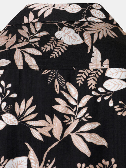 Men's Tropical Leaf  Print Summer Beach Short Sleeve Shirt