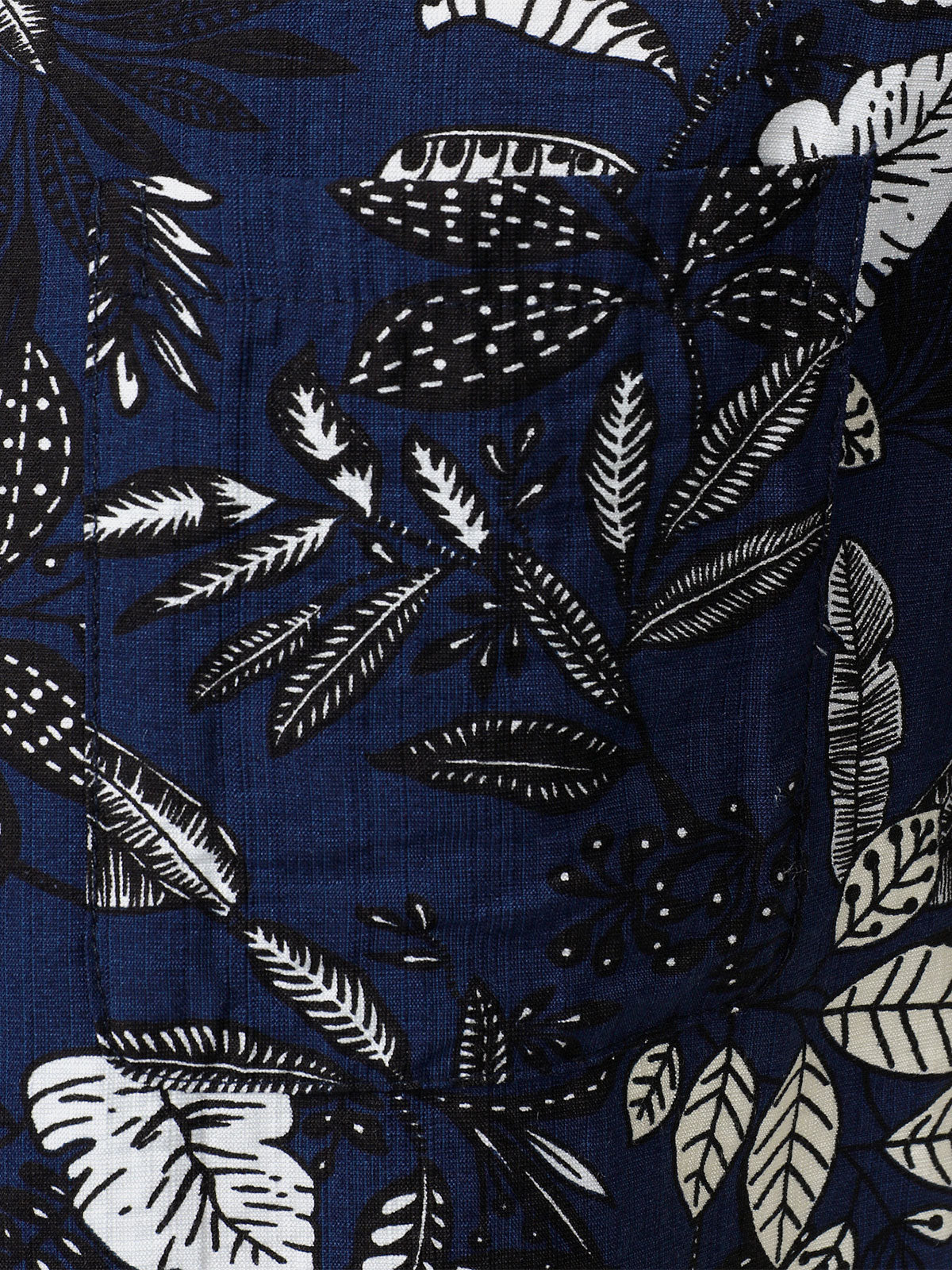 Men's Navy Blue Tropical Leaf Print Casual Hawaiian Shirt