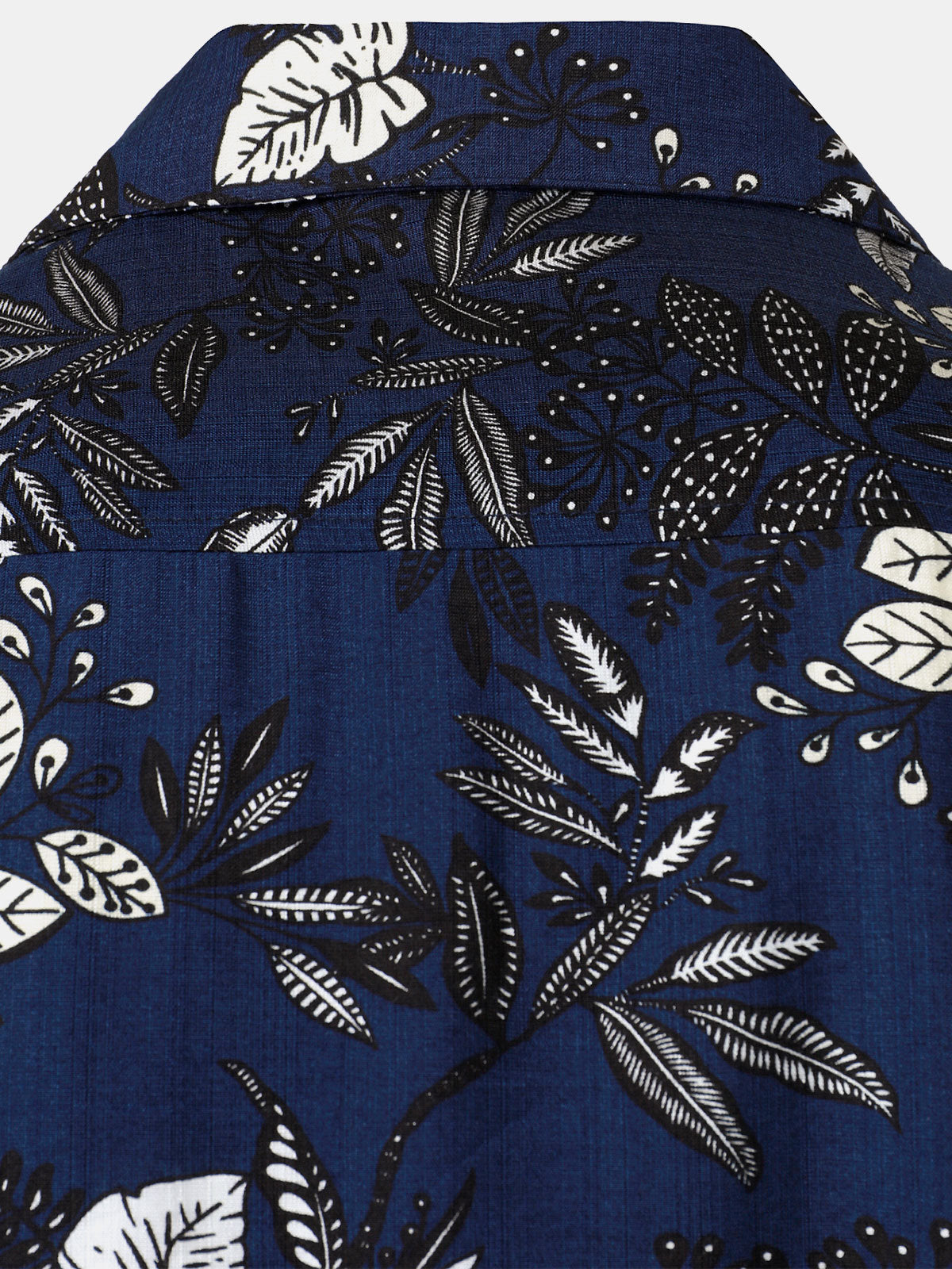 Men's Navy Blue Tropical Leaf Print Casual Hawaiian Shirt