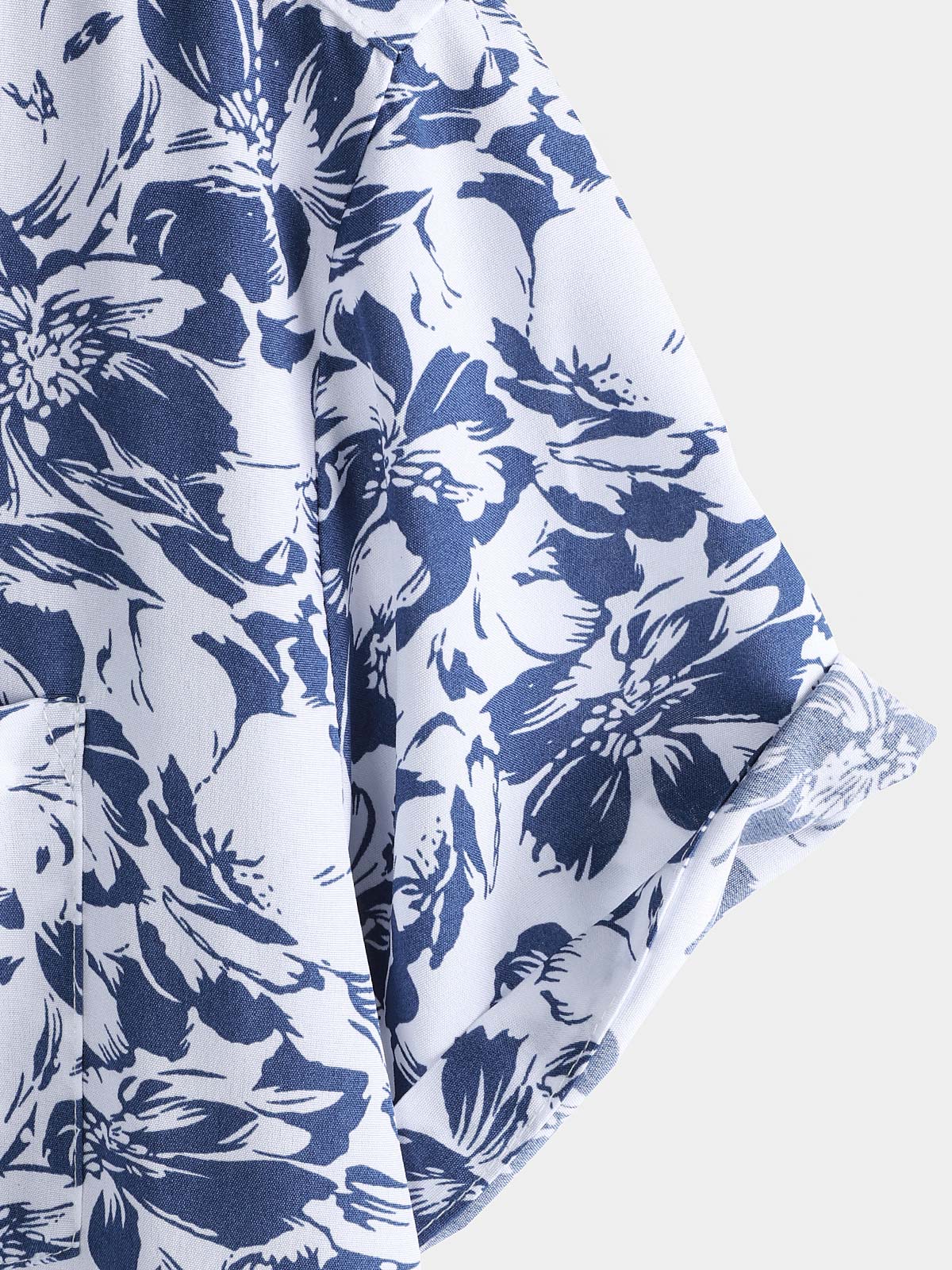 Men's Blue Botanical Graphic Leisure Tropical Pool Party Summer Casual Shirt