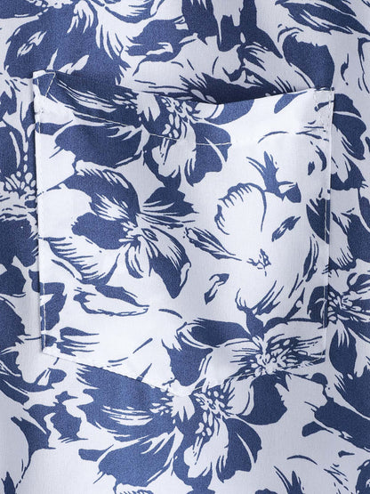 Men's Blue Botanical Graphic Leisure Tropical Pool Party Summer Casual Shirt