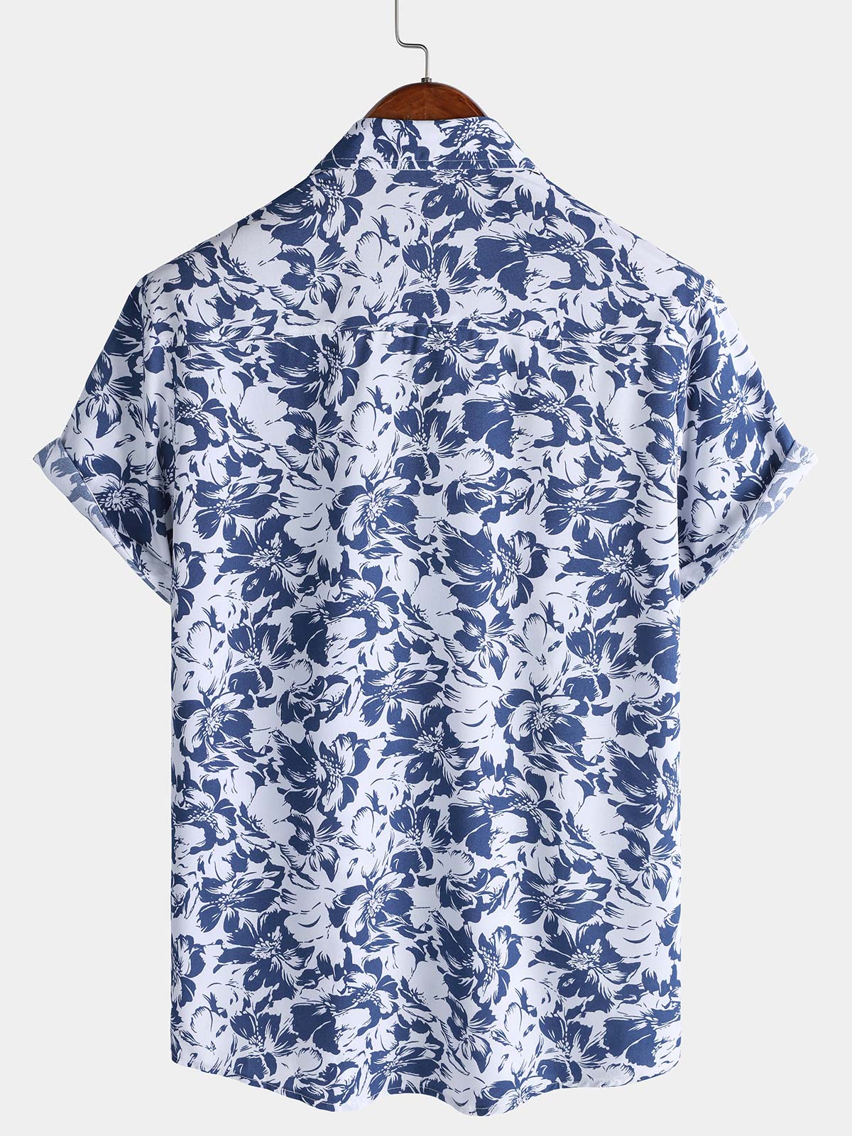 Men's Blue Botanical Graphic Leisure Tropical Pool Party Summer Casual Shirt