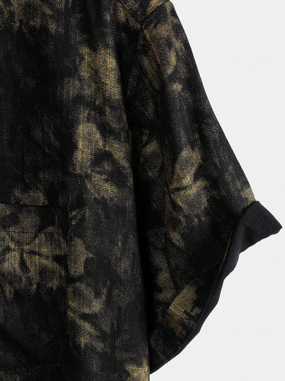 Men's Vintage Floral Black Breathable Vacation Short Sleeve Shirt