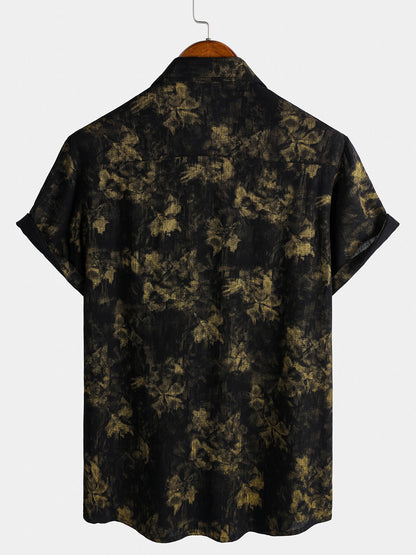 Men's Vintage Floral Black Breathable Vacation Short Sleeve Shirt