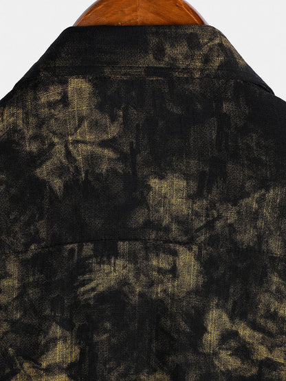 Men's Vintage Floral Black Breathable Vacation Short Sleeve Shirt