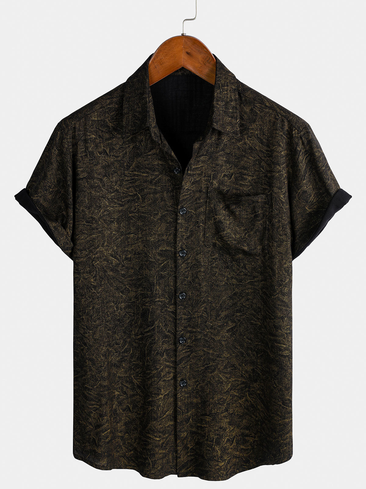 Men's Summer Holiday Black Casual Vintage Short Sleeve Shirt
