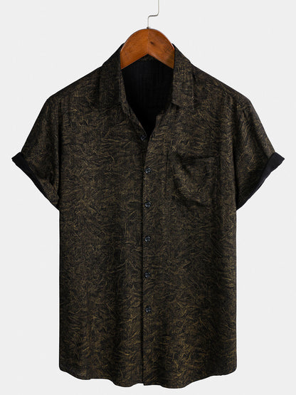 Men's Summer Holiday Black Casual Vintage Short Sleeve Shirt