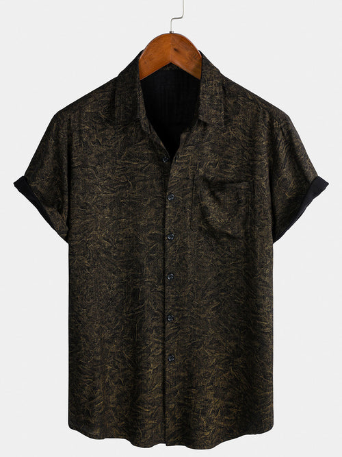Men's Summer Holiday Black Casual Vintage Short Sleeve Shirt