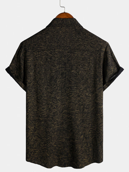 Men's Summer Holiday Black Casual Vintage Short Sleeve Shirt