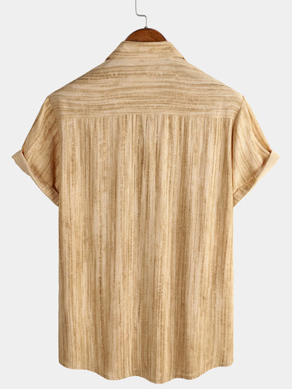 Men's Breathable Short Sleeve Pocket Black Striped Shirt
