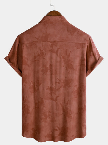 Men's Vintage Floral Brown Breathable Vacation Short Sleeve Shirt