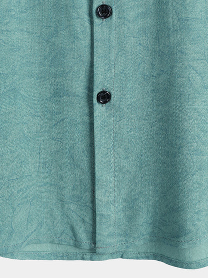 Men's Summer Holiday Green Casual Vintage Short Sleeve Shirt