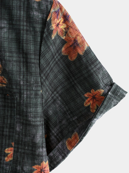 Men's Leaf Print Breathable Short Sleeve Hawaiian Shirt