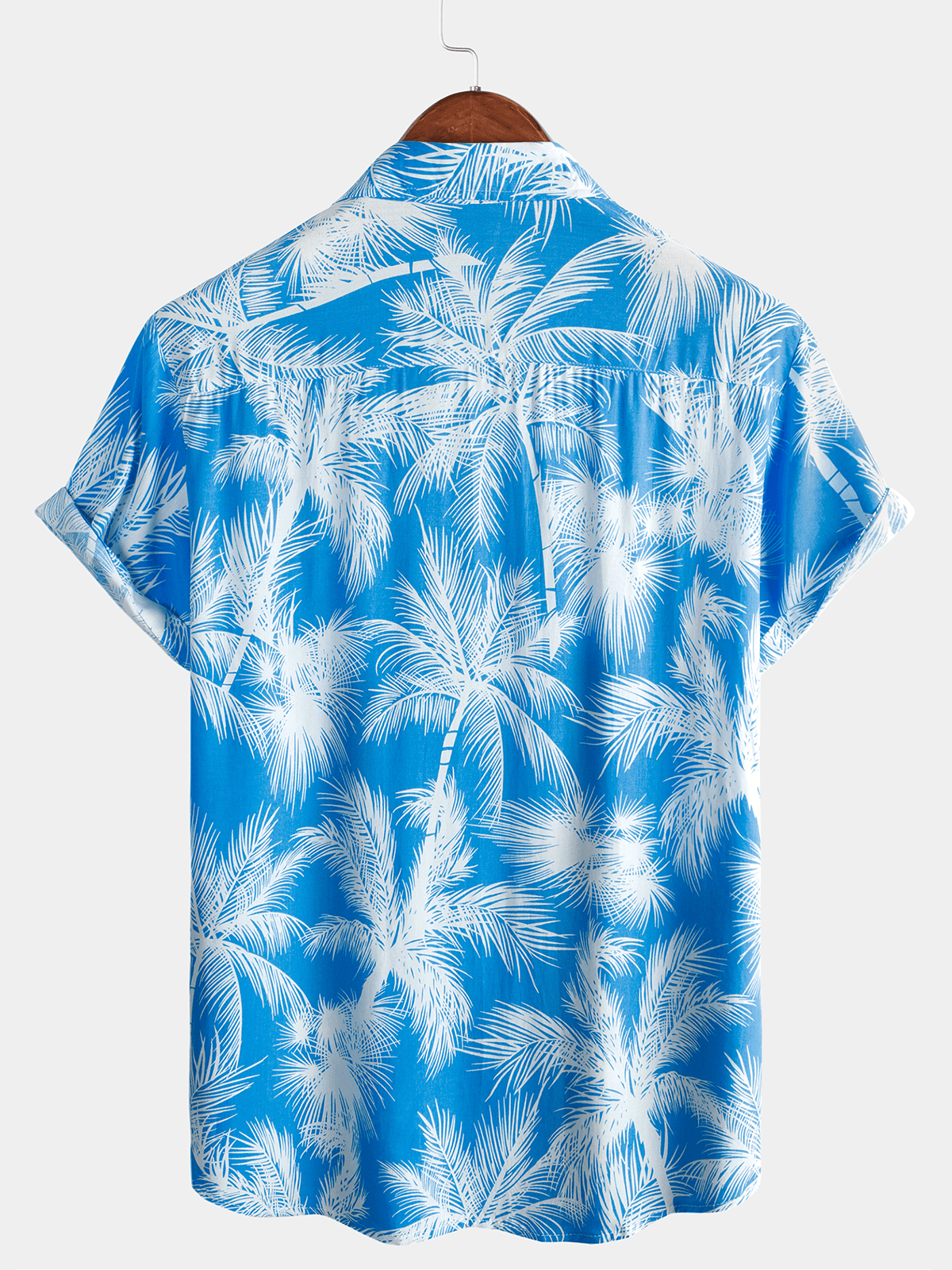 Men's Blue Tropical Print Beach Short Sleeve Shirt