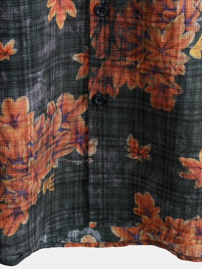 Men's Leaf Print Breathable Short Sleeve Hawaiian Shirt