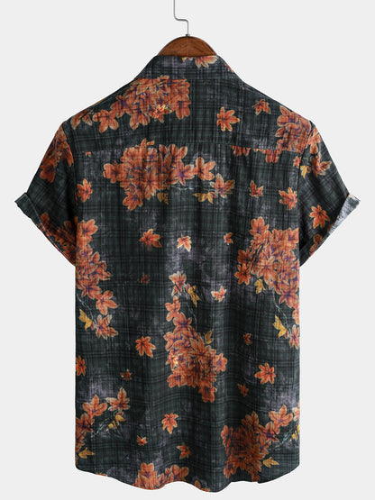 Men's Leaf Print Breathable Short Sleeve Hawaiian Shirt