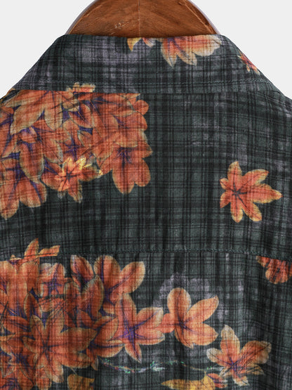 Men's Leaf Print Breathable Short Sleeve Hawaiian Shirt
