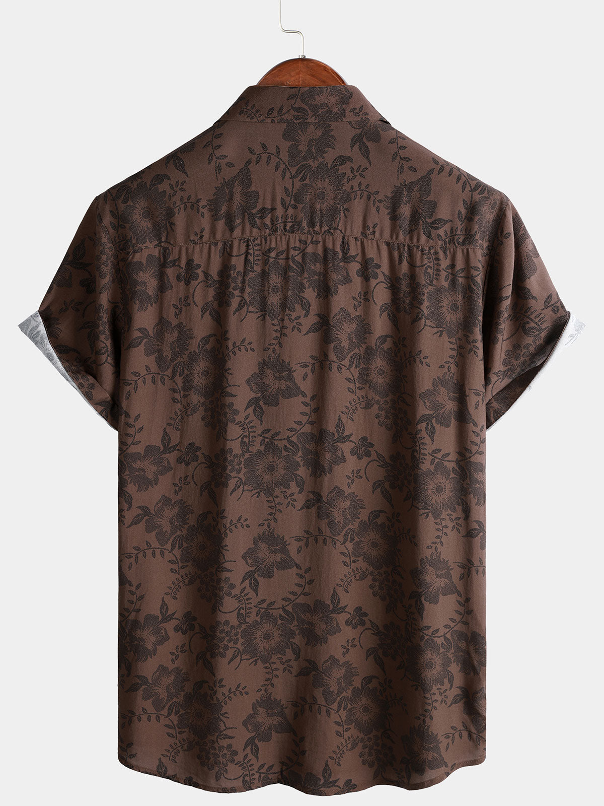 Men's Retro Brown Floral Holiday Wear Short Sleeve Shirt