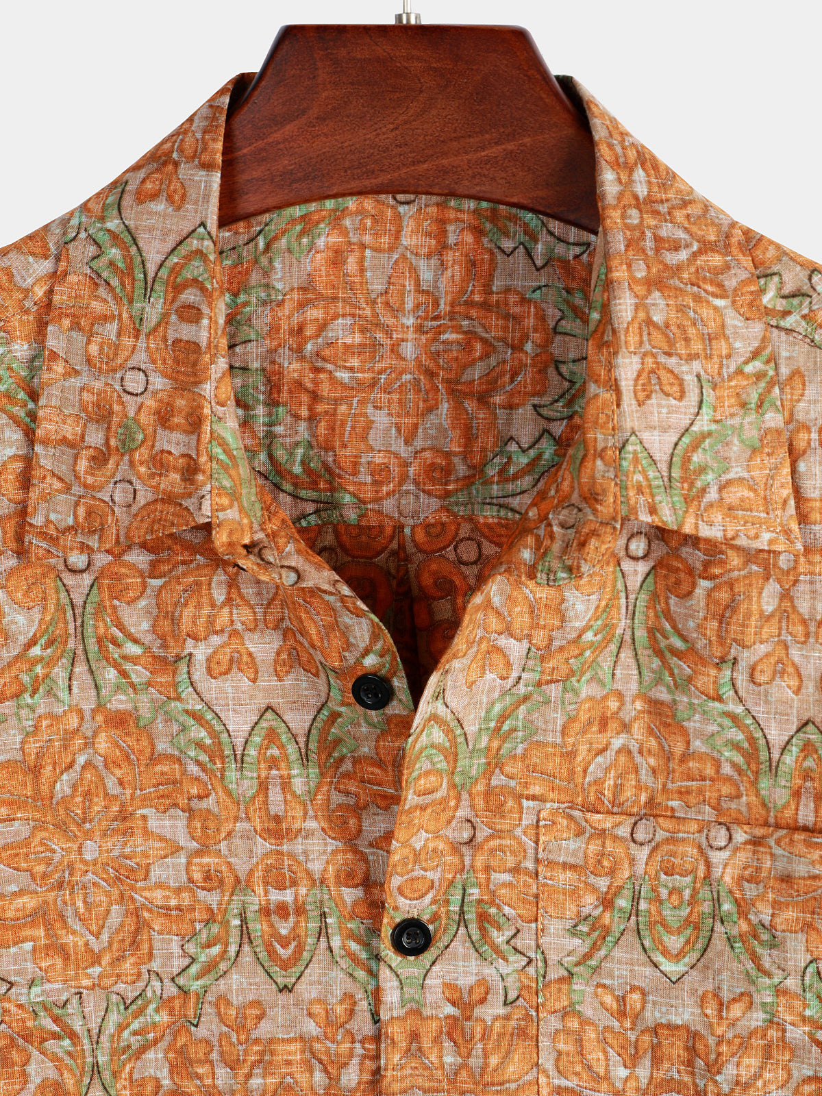 Men's Retro Casual Button Up Pocket Beach Vintage Orange Short Sleeve Shirt