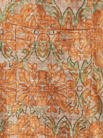 Men's Retro Casual Button Up Pocket Beach Vintage Orange Short Sleeve Shirt