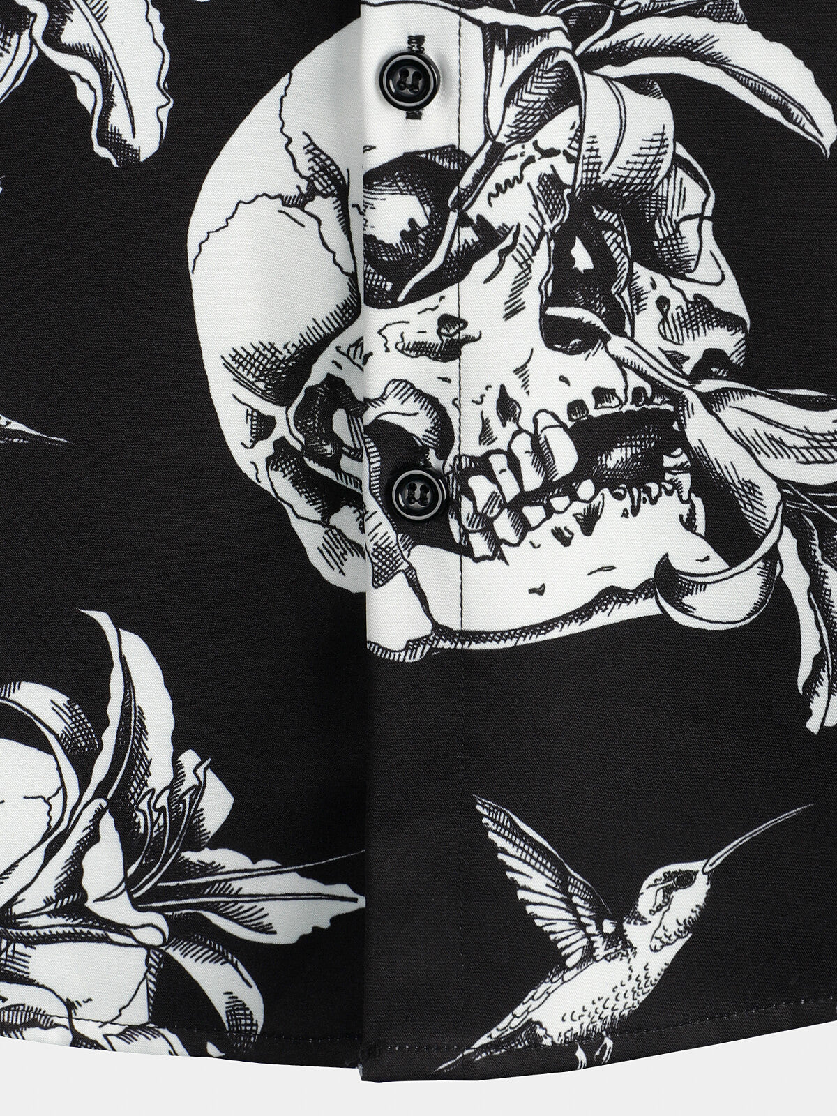 Men's Skull Hummingbird Punk Rocker Cool Rock Button Up Short Sleeve Black Hawaiian Shirt