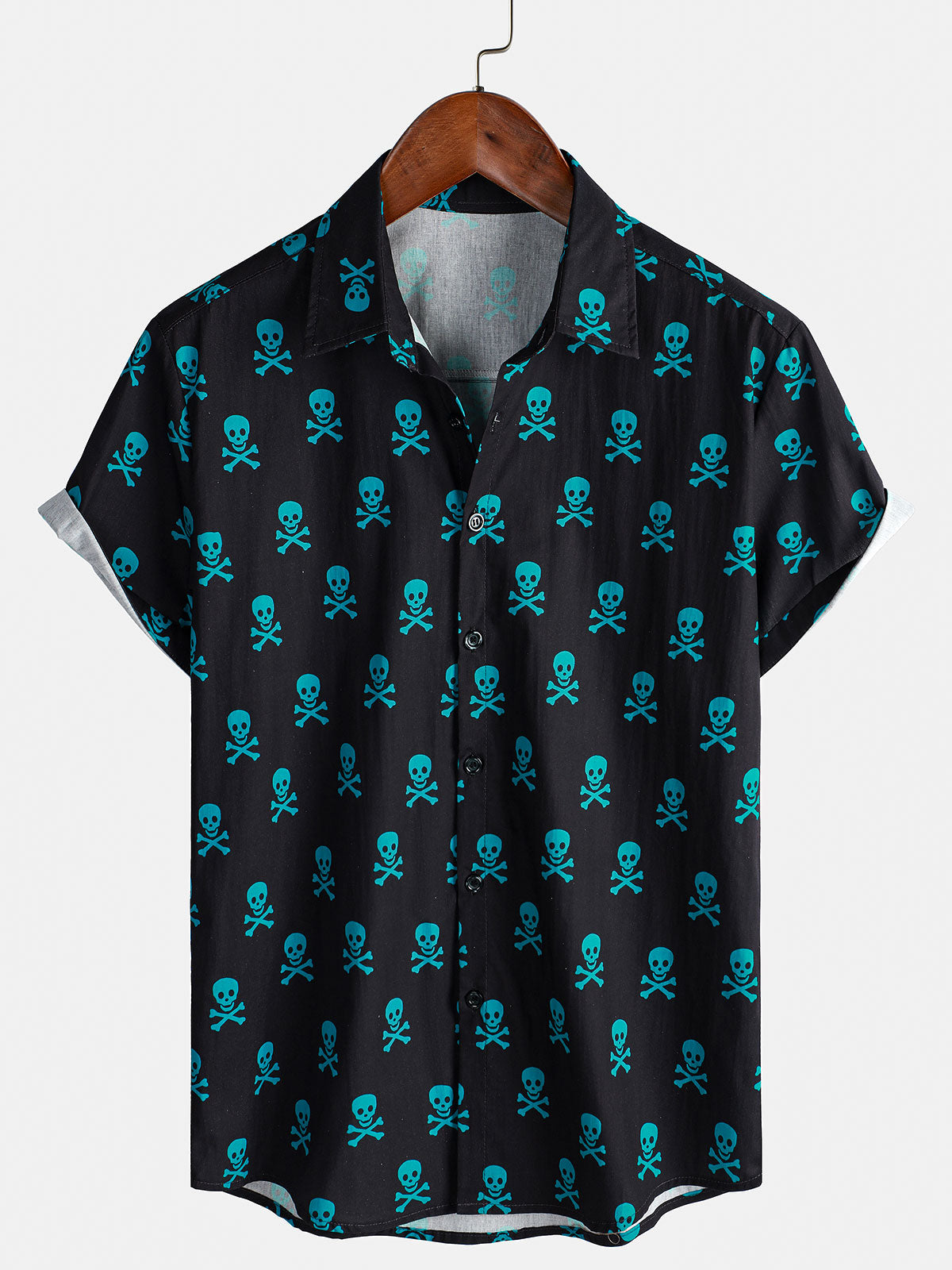 Men's Skull Punk Rock Holiday Beach Cotton Breathable Cool Summer Short Sleeve Shirt