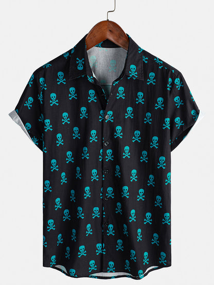 Men's Skull Punk Rock Holiday Beach Cotton Breathable Cool Summer Short Sleeve Shirt