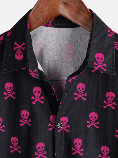 Men's Pink Skull Punk Rock Holiday Cotton Breathable Cool Summer Short Sleeve Shirt