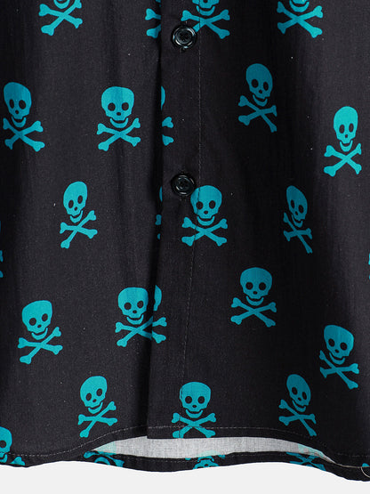 Men's Skull Punk Rock Holiday Beach Cotton Breathable Cool Summer Short Sleeve Shirt