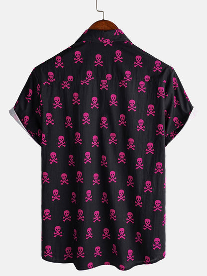 Men's Pink Skull Punk Rock Holiday Cotton Breathable Cool Summer Short Sleeve Shirt