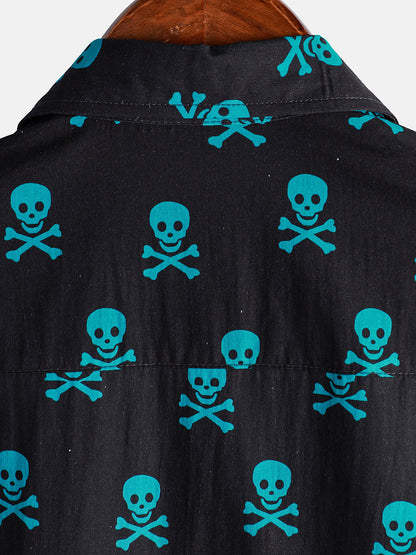 Men's Skull Punk Rock Holiday Beach Cotton Breathable Cool Summer Short Sleeve Shirt