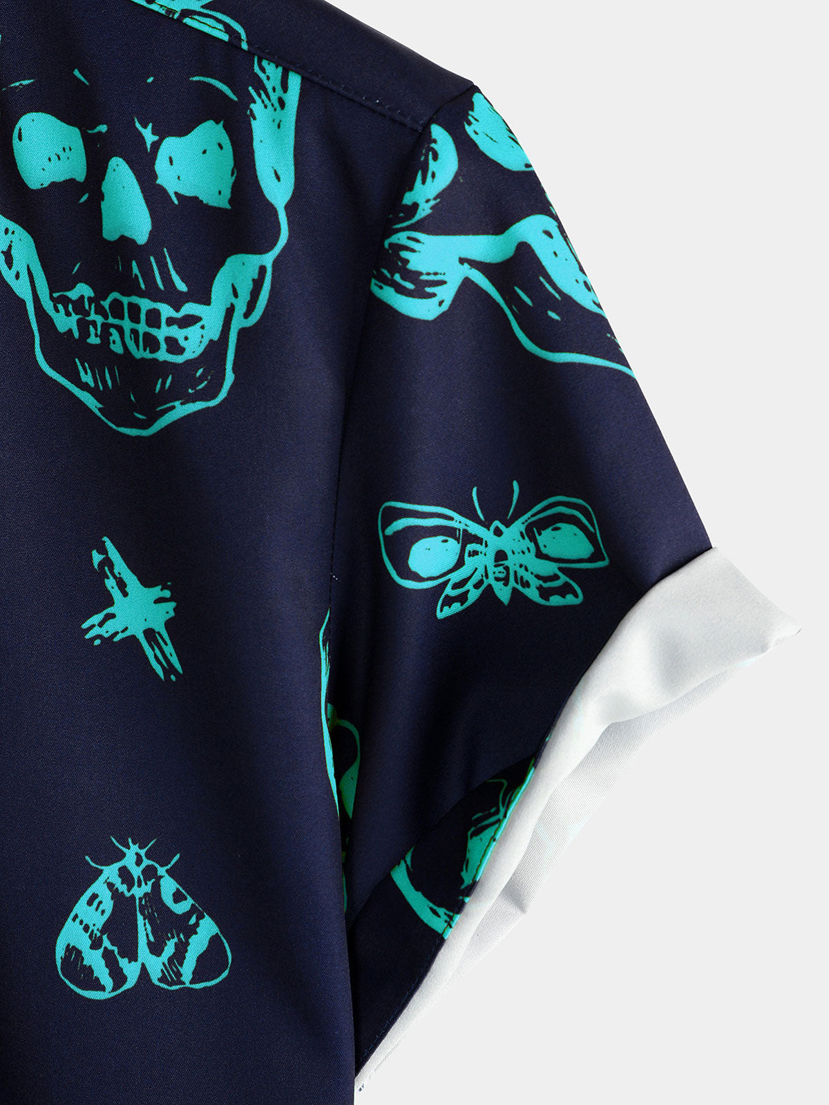 Men's Blue Skull Print Art Graphic Button Short Sleeve Aloha Hawaiian Shirt