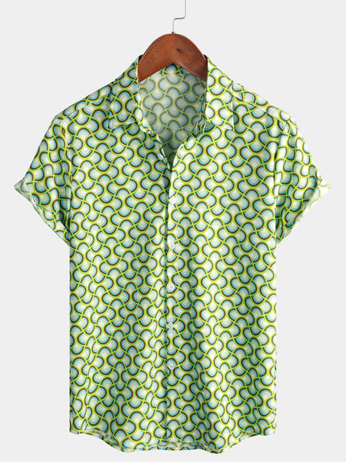 Men's Green Cool Summer Beach Short Sleeve Shirt